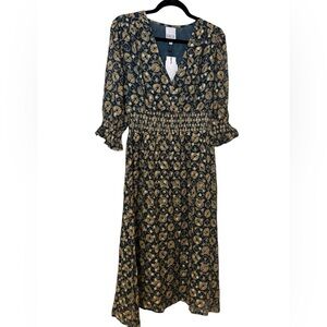 NWT RAGA Dress Midi Shirred Metallic Gold Navy Current A-line Cocktail Wedding